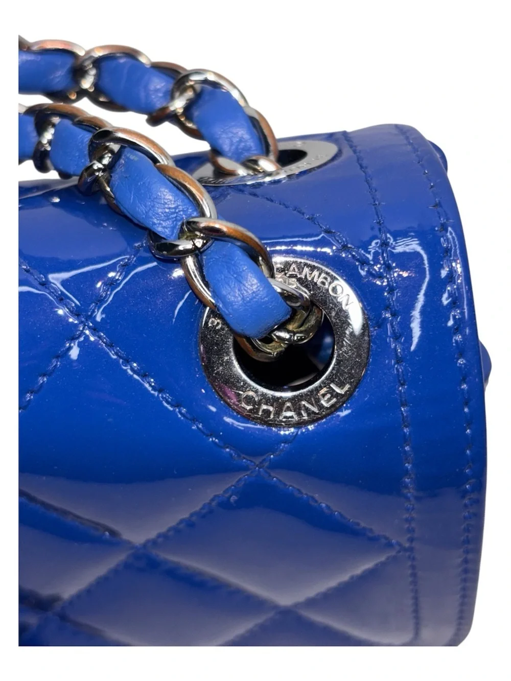 Chanel Timeless Classique Blue Patent Leather Flap Bag Silver Hardware